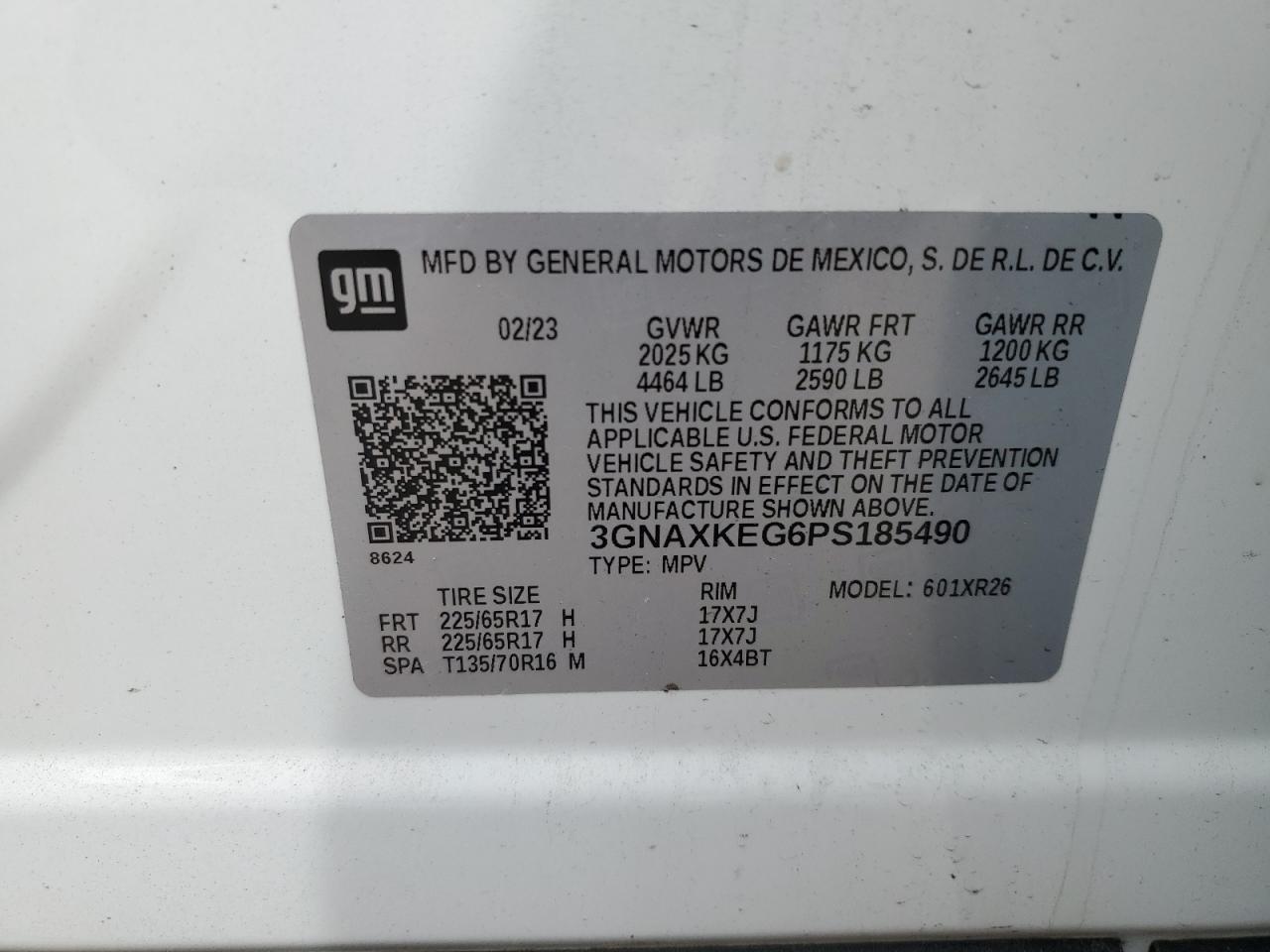 2023 CHEVROLET EQUINOX LT VIN:3GNAXKEG6PS185490