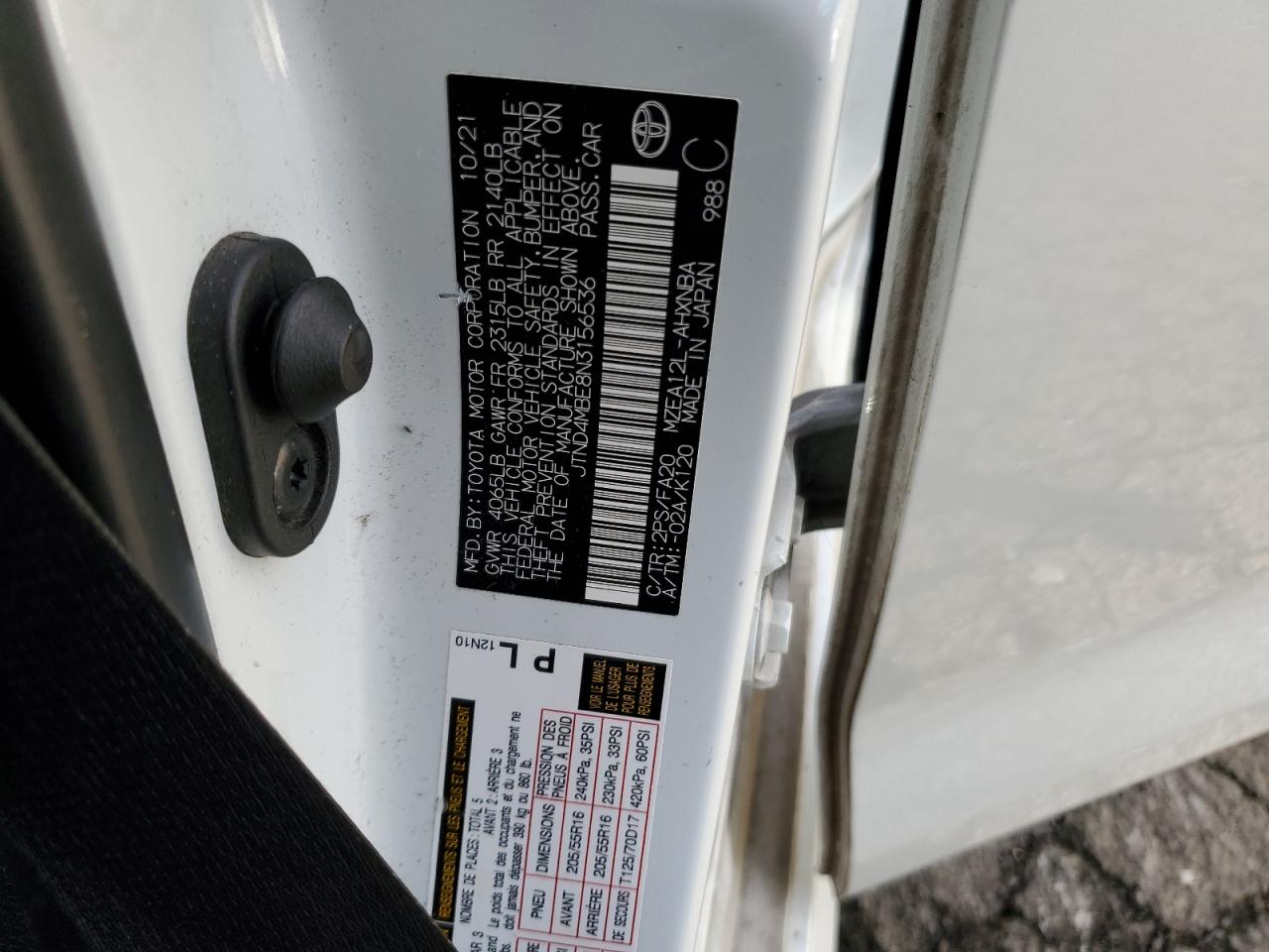 2022 TOYOTA COROLLA SE VIN:5GTDN136468294627