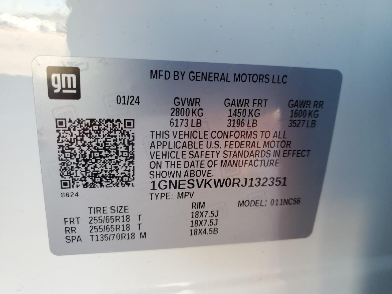 2024 CHEVROLET TRAVERSE LIMITED LT VIN:1GNESVKW0RJ132351