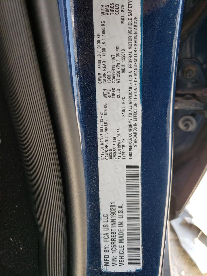 2022 RAM 1500 BIG HORN/LONE STAR VIN:1C6RREBT1NN190281