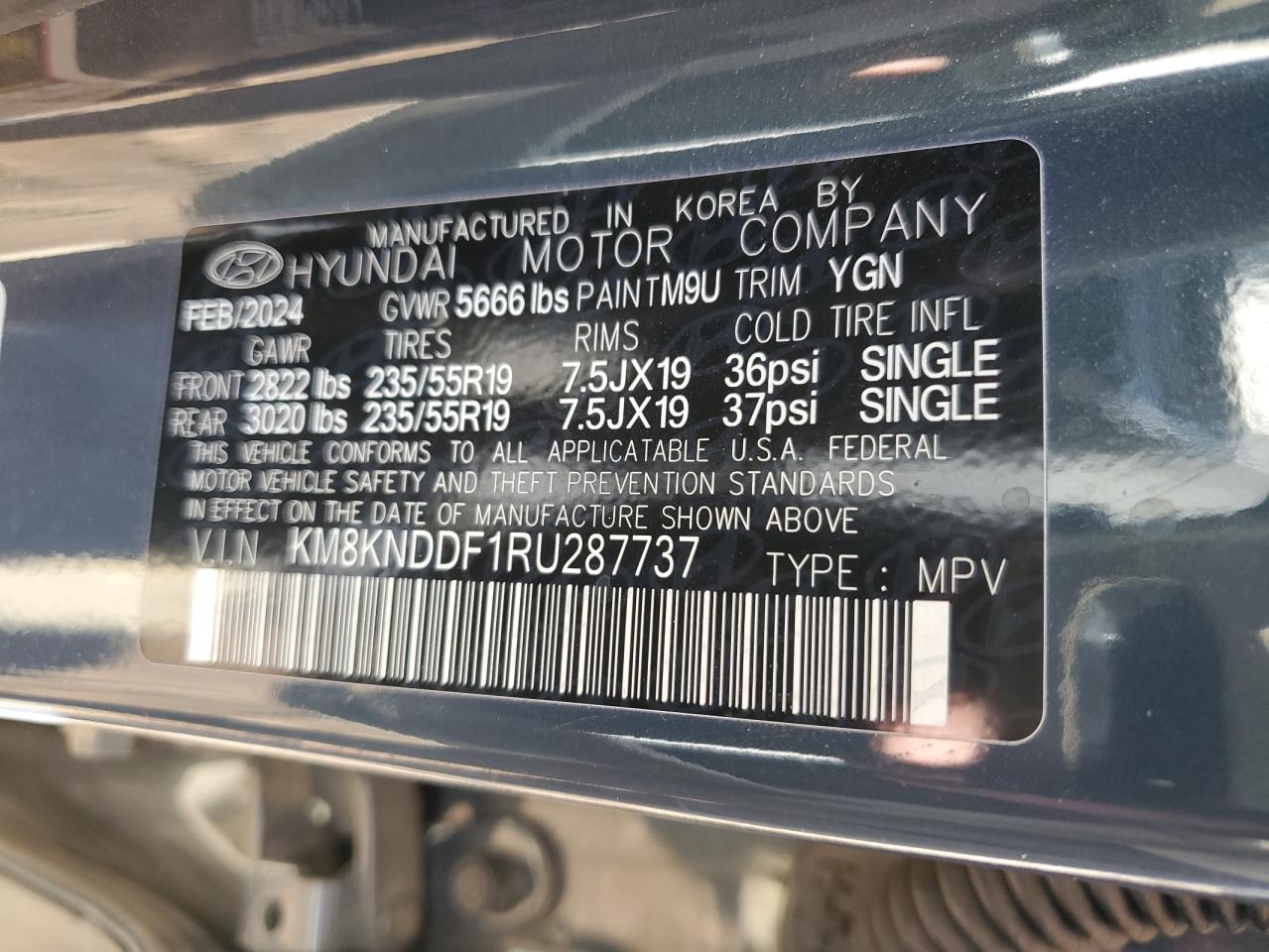 2024 HYUNDAI IONIQ 5 SEL VIN:KM8KNDDF1RU287737