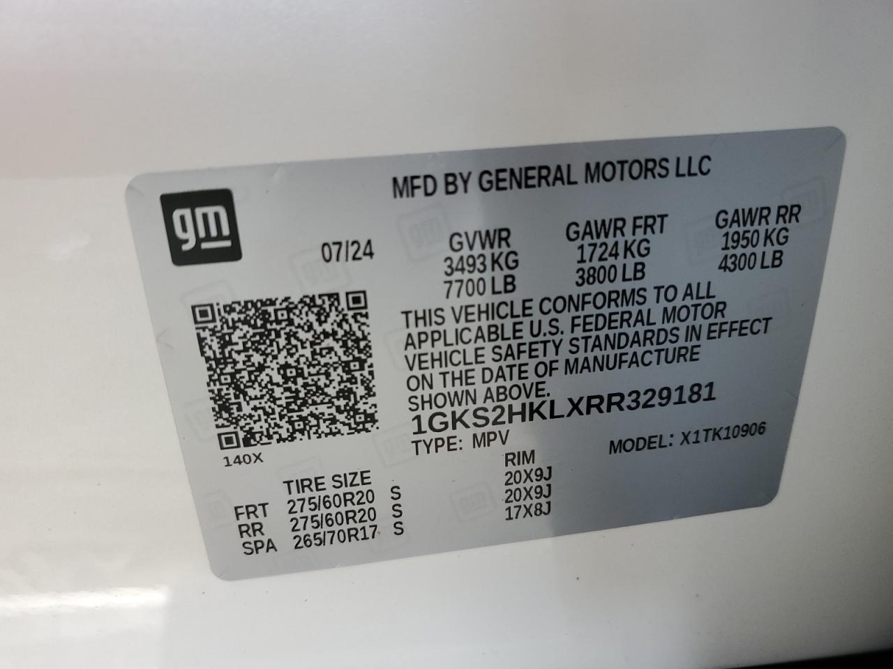 2024 GMC YUKON XL K1500 AT4 VIN:1GKS2HKLXRR329181