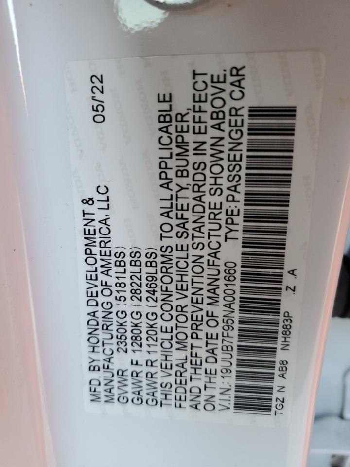 2022 ACURA TLX TYPE S VIN:19UUB7F95NA001660