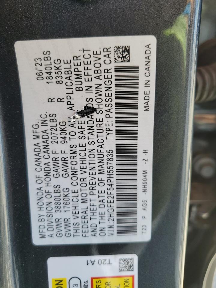 2023 HONDA CIVIC SPORT VIN:2HGFE2F54PH557835
