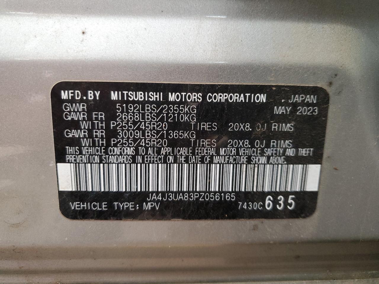 2023 MITSUBISHI OUTLANDER SE VIN:JA4J3UA83PZ056165