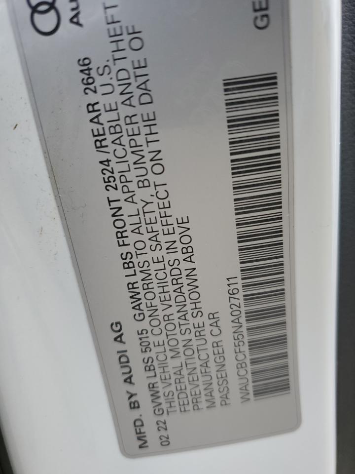 2022 AUDI A5 PREMIUM PLUS 40 VIN:WAUCBCF55NA027611