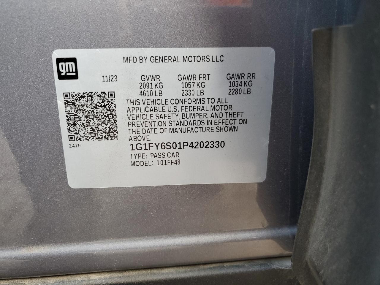 2023 CHEVROLET BOLT EUV LT VIN:1G1FY6S01P4202330