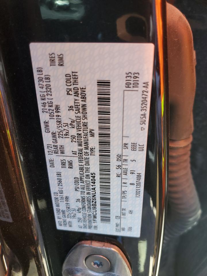 2022 FORD ESCAPE SE VIN:1FMCU9BZ6NUA14045