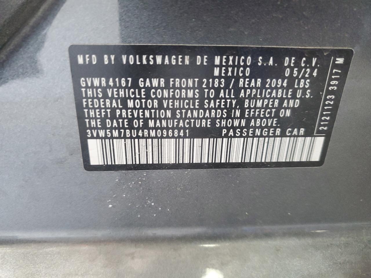 2024 VOLKSWAGEN JETTA S VIN:3VW5M7BU4RM096841