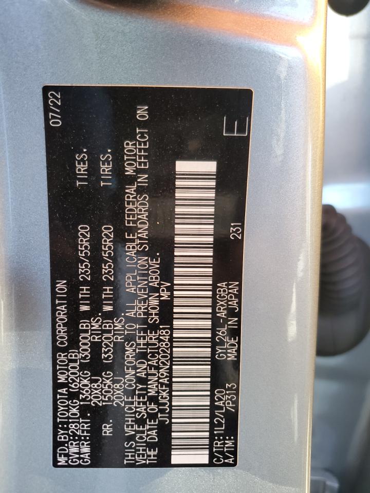 2022 LEXUS RX 450H L LUXURY VIN:JTJJGKFA9N2028481