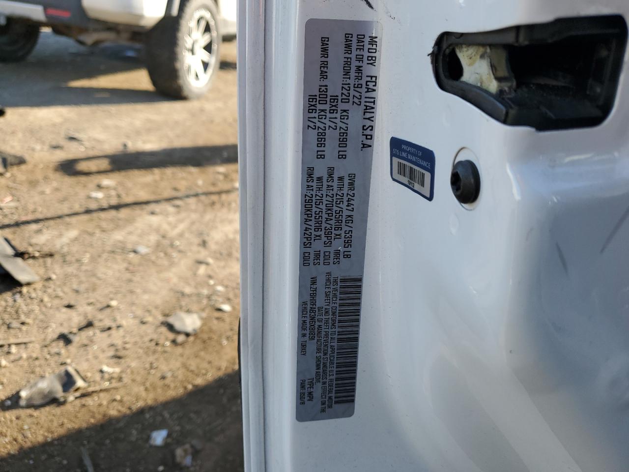 2022 RAM PROMASTER CITY TRADESMAN VIN:ZFBHRFAB3N6X81891