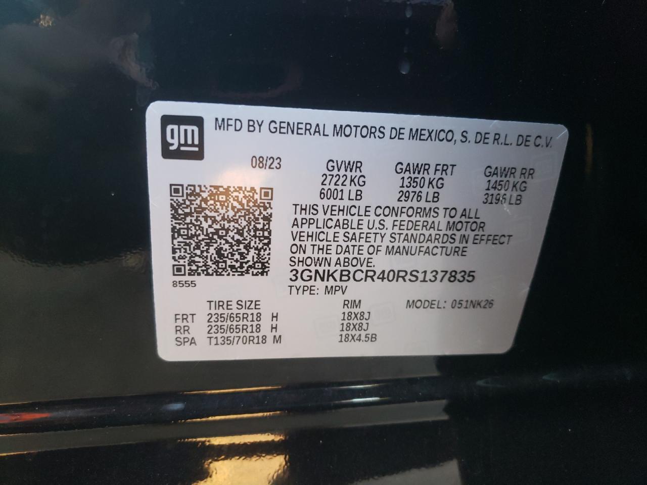 2024 CHEVROLET BLAZER 2LT VIN:3GNKBCR40RS137835