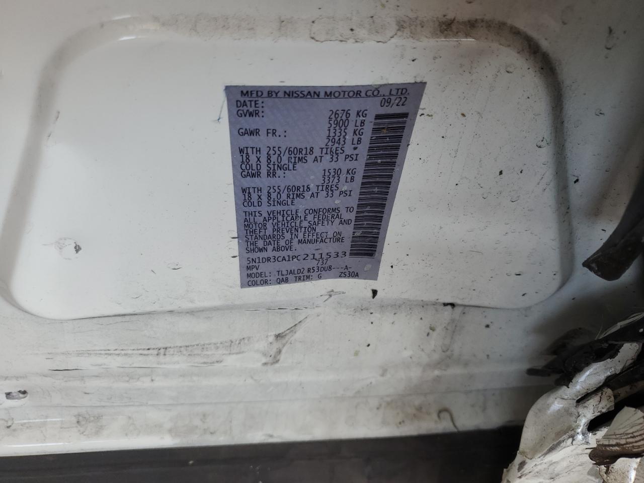 2023 NISSAN PATHFINDER SL VIN:5N1DR3CA1PC211533