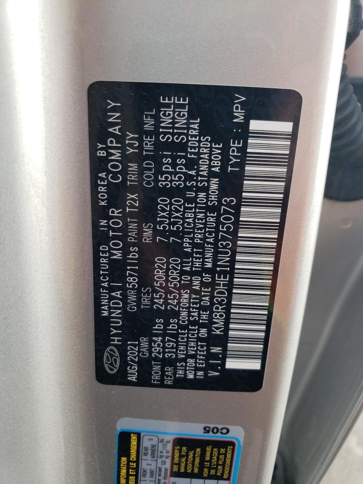 2022 HYUNDAI PALISADE SEL VIN:KM8R3DHE1NU375073