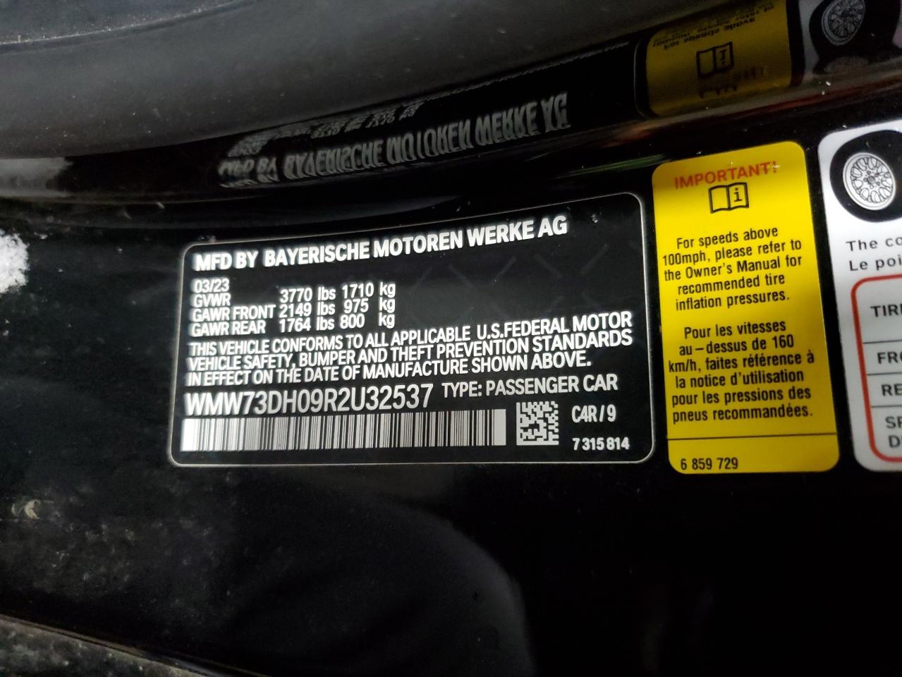 2024 MINI COOPER JOHN COOPER WORKS VIN:WMW73DH09R2U32537