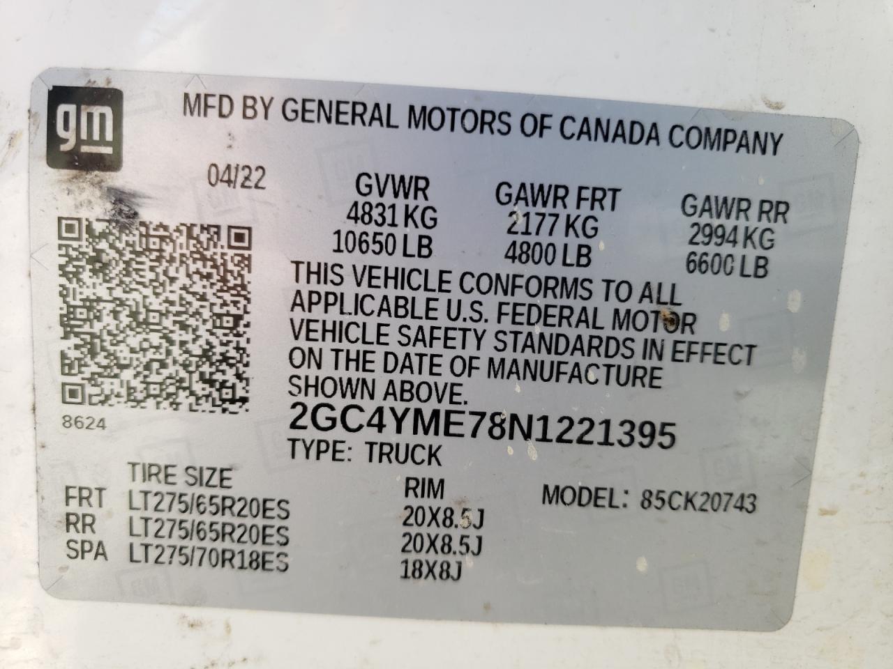 2022 CHEVROLET SILVERADO K2500 CUSTOM VIN:2GC4YME78N1221395