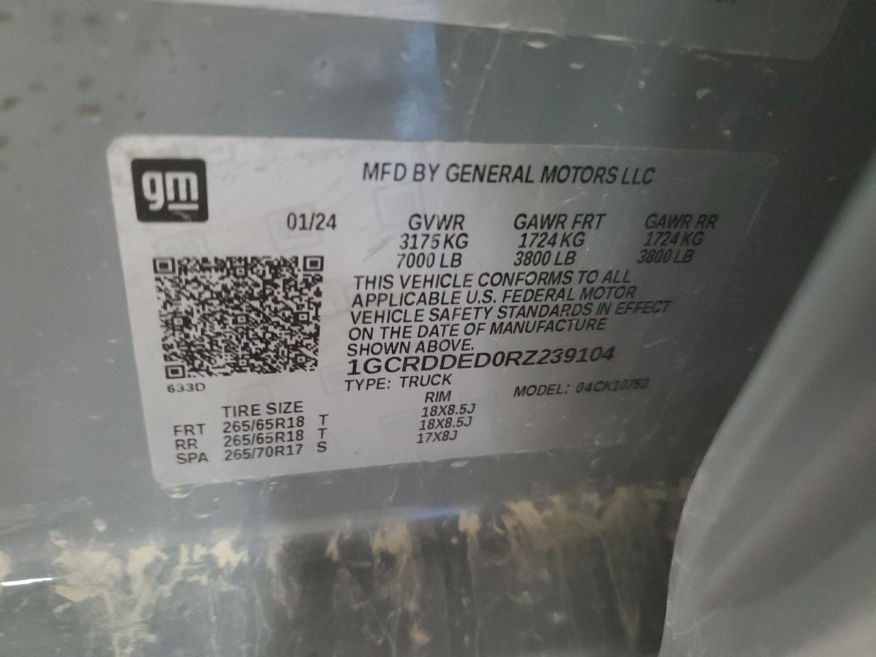 2024 CHEVROLET SILVERADO K1500 LT VIN:1GCRDDED0RZ239104