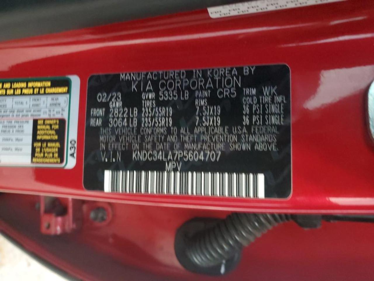 2023 KIA EV6 LIGHT VIN:KNDC34LA7P5604707
