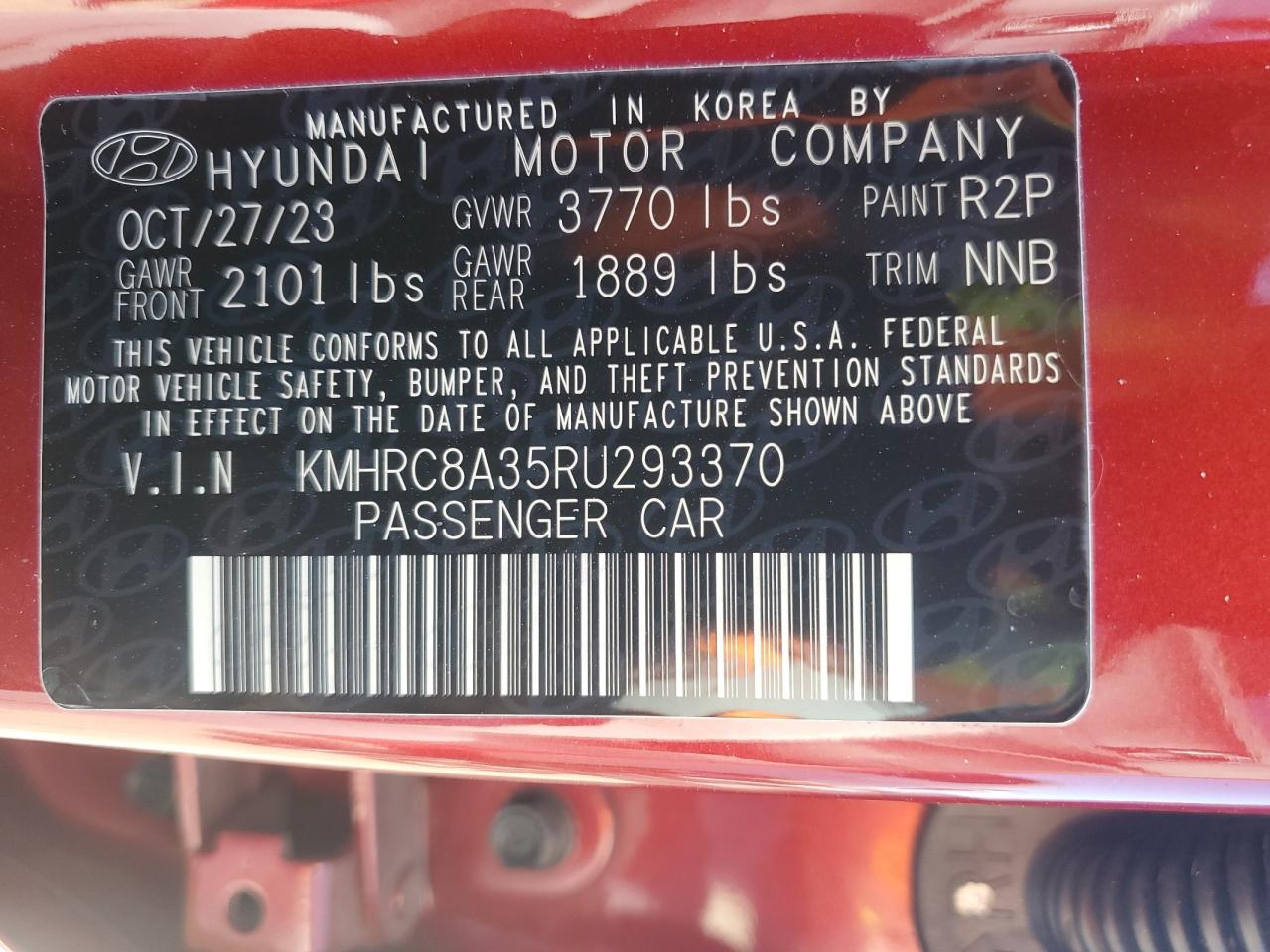 2024 HYUNDAI VENUE SEL VIN:KMHRC8A35RU293370