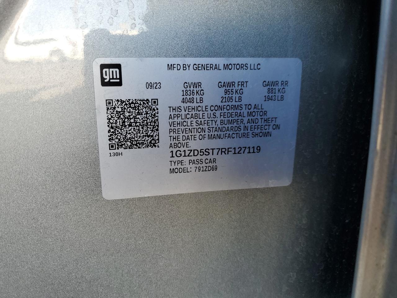 2024 CHEVROLET MALIBU LT VIN:1G1ZD5ST7RF127119