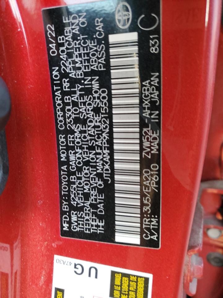 2022 TOYOTA PRIUS PRIME LE VIN:JTDKAMFP9N3215500