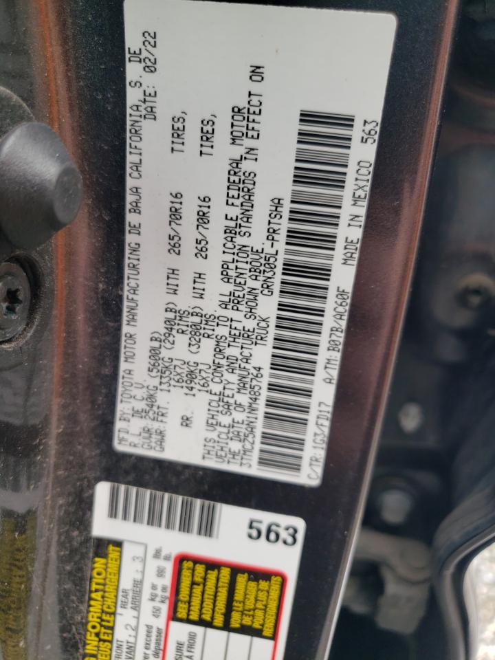 2022 TOYOTA TACOMA DOUBLE CAB VIN:3TMCZ5AN1NM485764