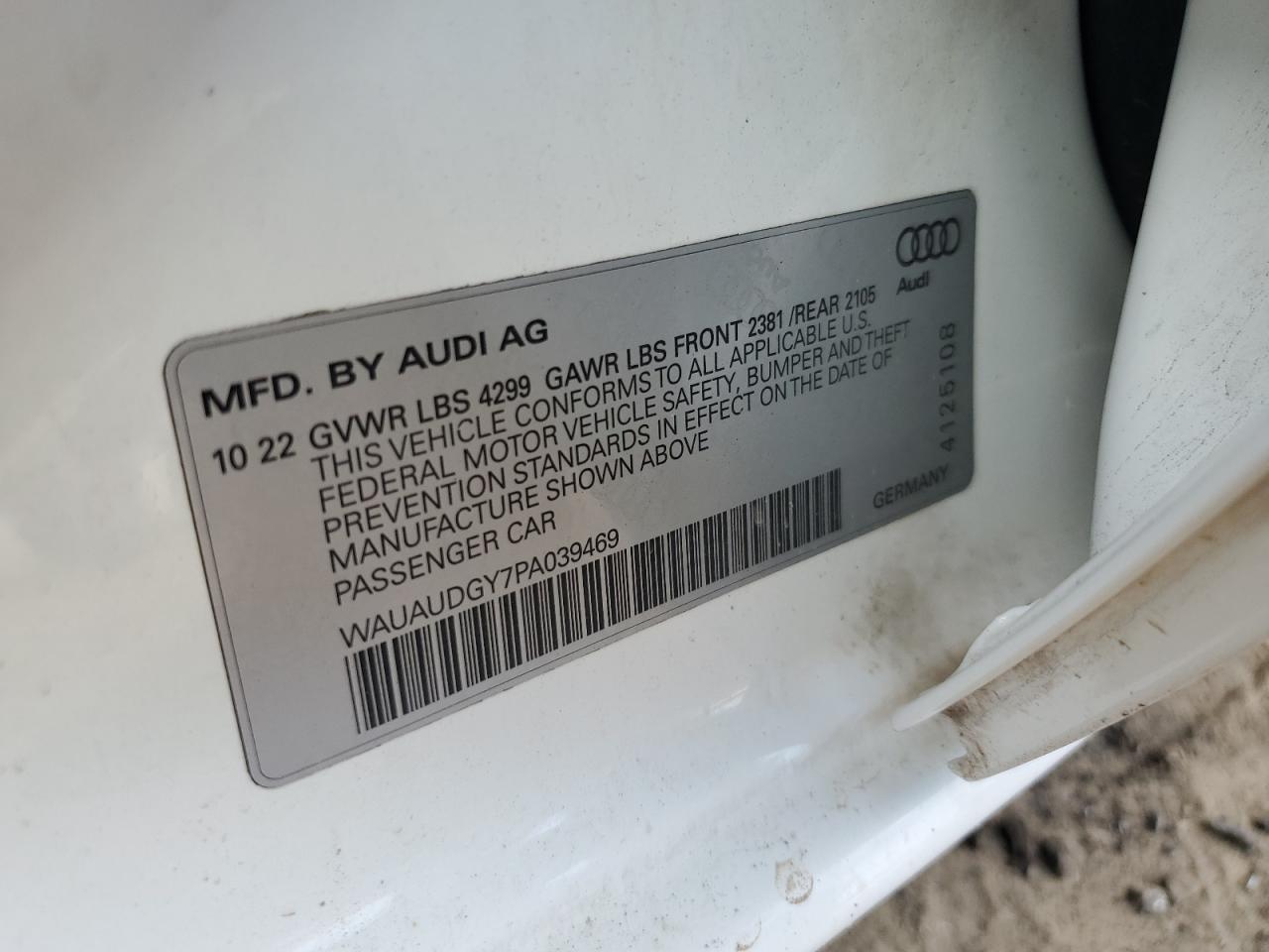 2023 AUDI A3 PREMIUM VIN:WAUAUDGY7PA039469