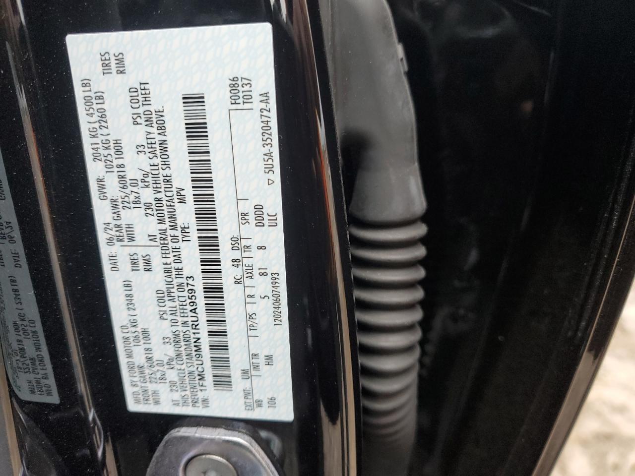 2024 FORD ESCAPE ST LINE VIN:1FMCU9MN1RUA95973