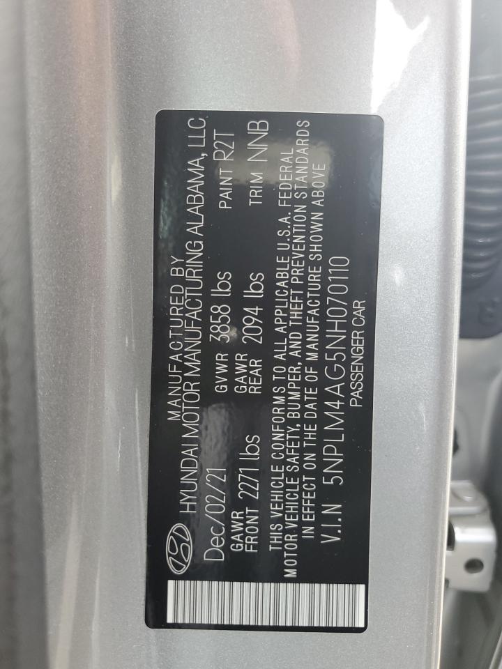 2022 HYUNDAI ELANTRA SEL VIN:5NPLM4AG5NH070110