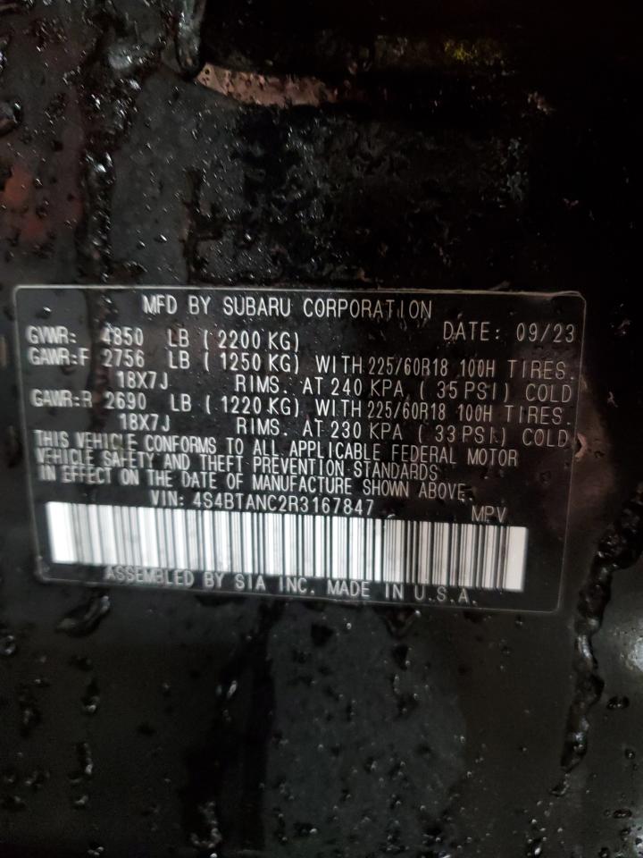 2024 SUBARU OUTBACK LIMITED VIN:4S4BTANC2R3167847