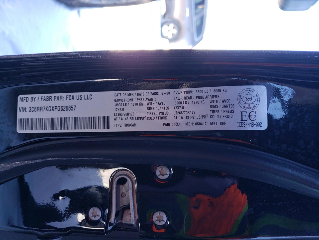 2023 RAM 1500 CLASSIC TRADESMAN VIN:3C6RR7KGXPG620657