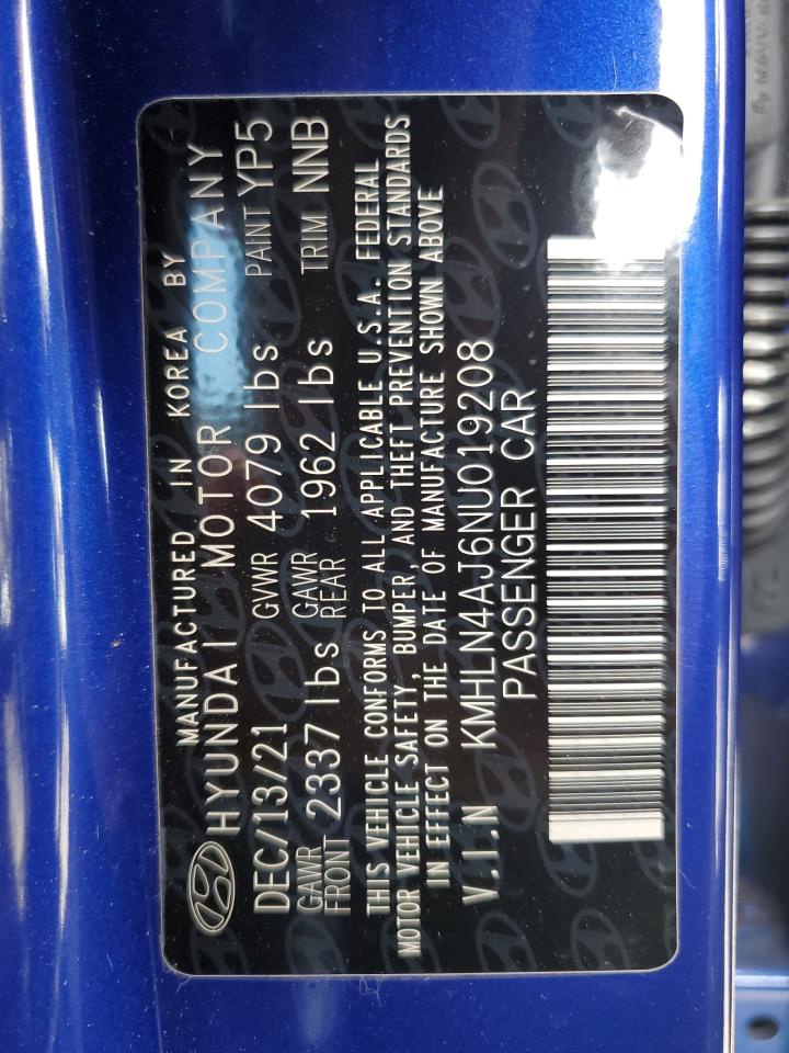 2022 HYUNDAI ELANTRA LIMITED VIN:KMHLN4AJ6NU019208