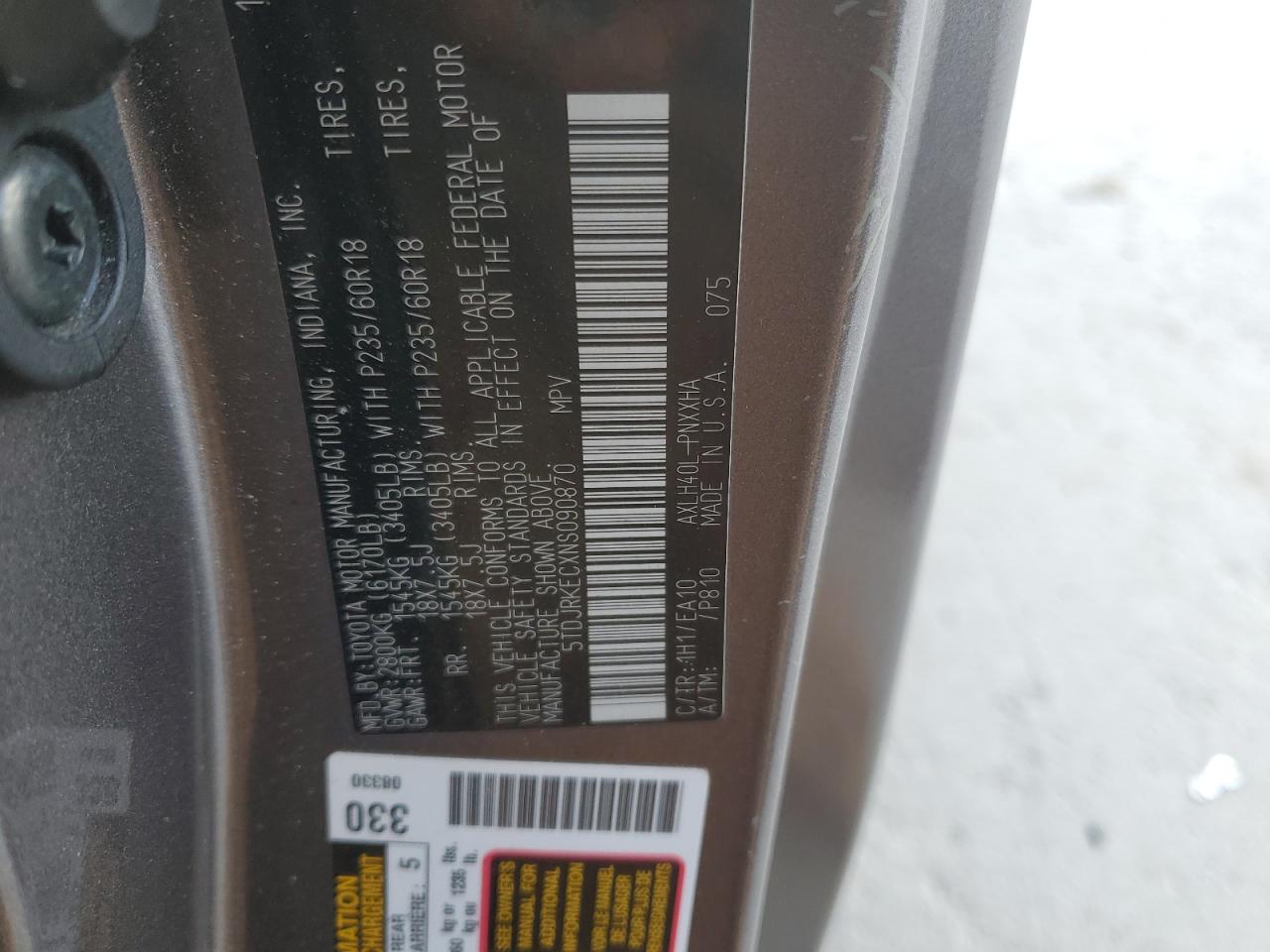 2022 TOYOTA SIENNA XLE VIN:5TDJRKECXNS090870