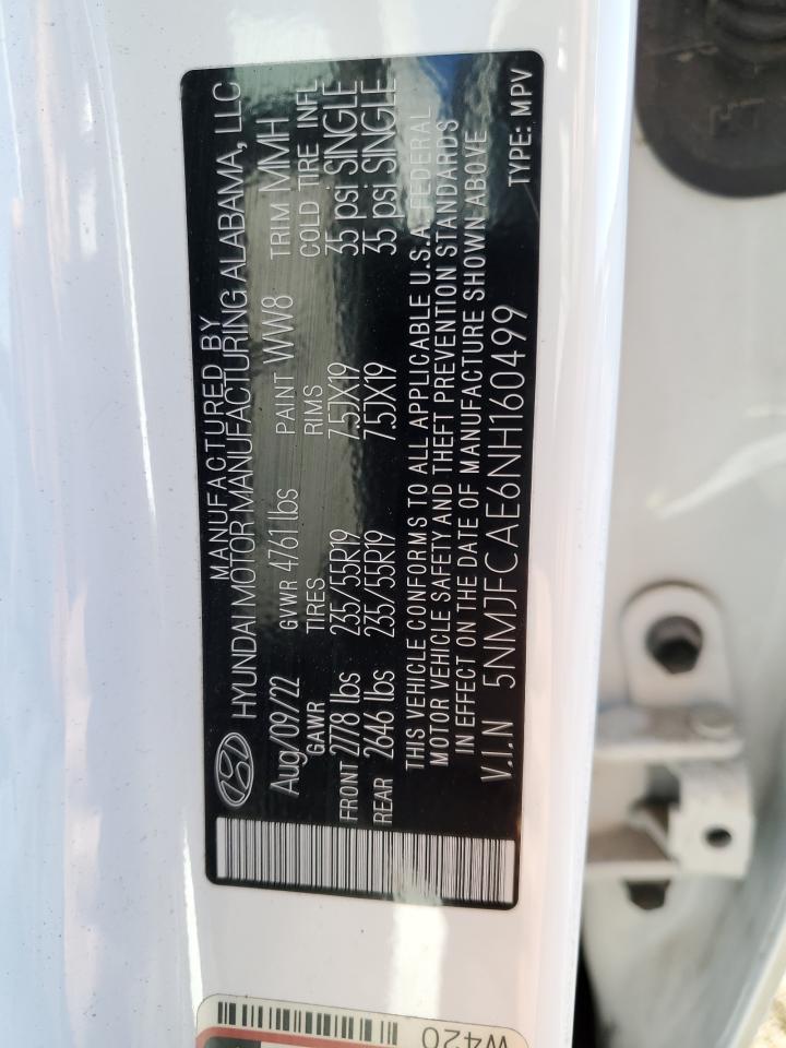 2022 HYUNDAI TUCSON SEL VIN:5NMJFCAE6NH160499