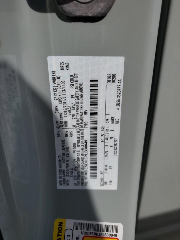 2023 FORD BRONCO BASE VIN:1FMDE5DH3PLB30049