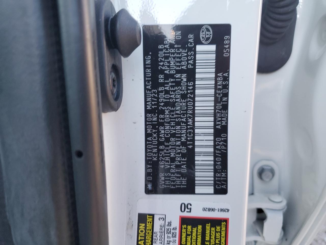2024 TOYOTA CAMRY LE VIN:4T1C31AK7RU072146