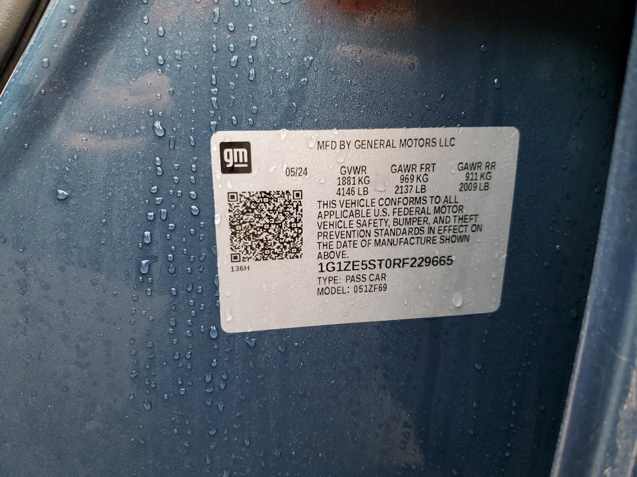 2024 CHEVROLET MALIBU PREMIER VIN:1G1ZE5ST0RF229665