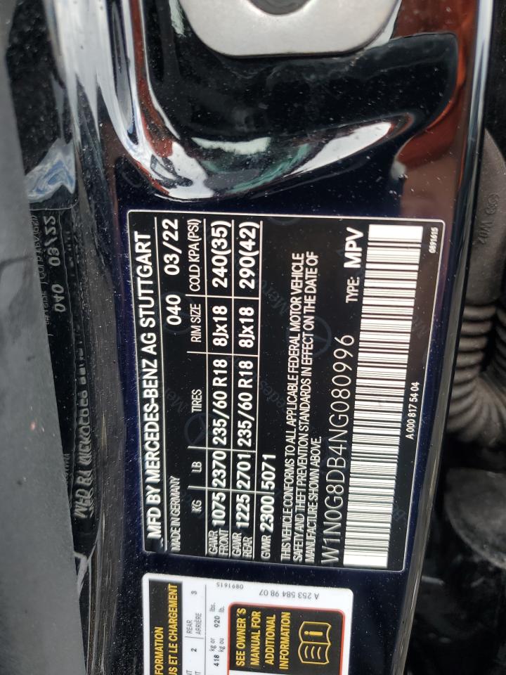 2022 MERCEDES-BENZ GLC 300 VIN:W1N0G8DB4NG080996