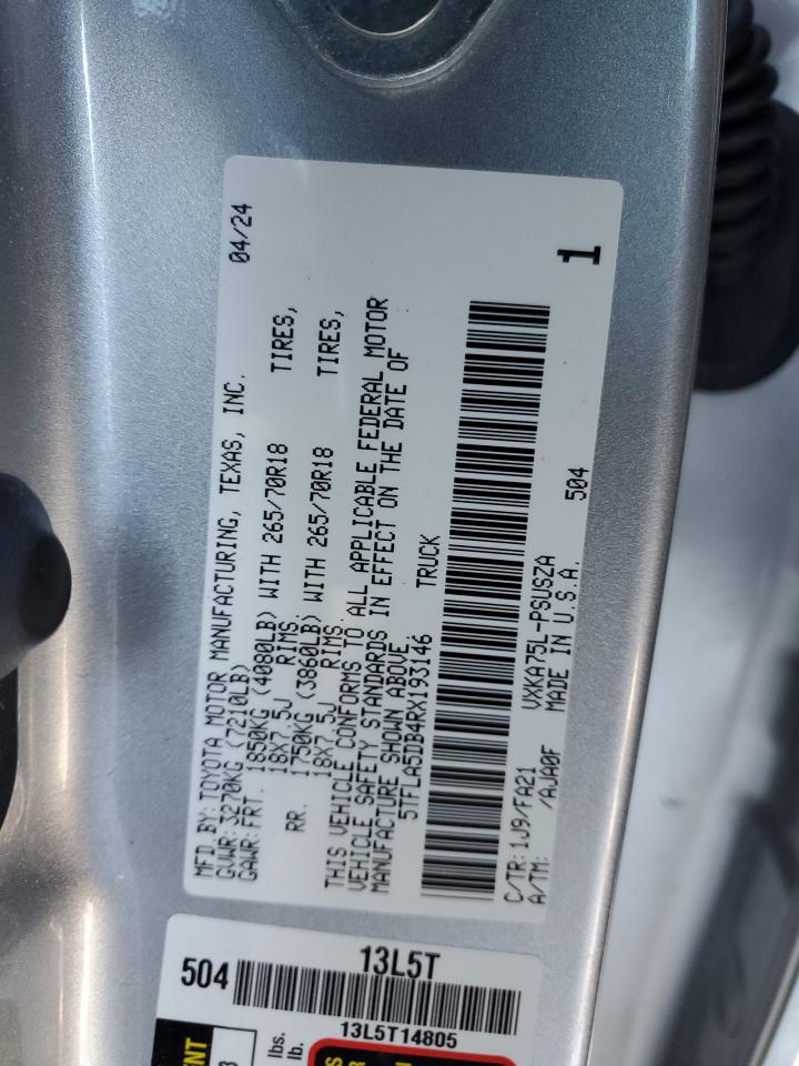 2024 TOYOTA TUNDRA CREWMAX SR VIN:5TFLA5DB4RX193146