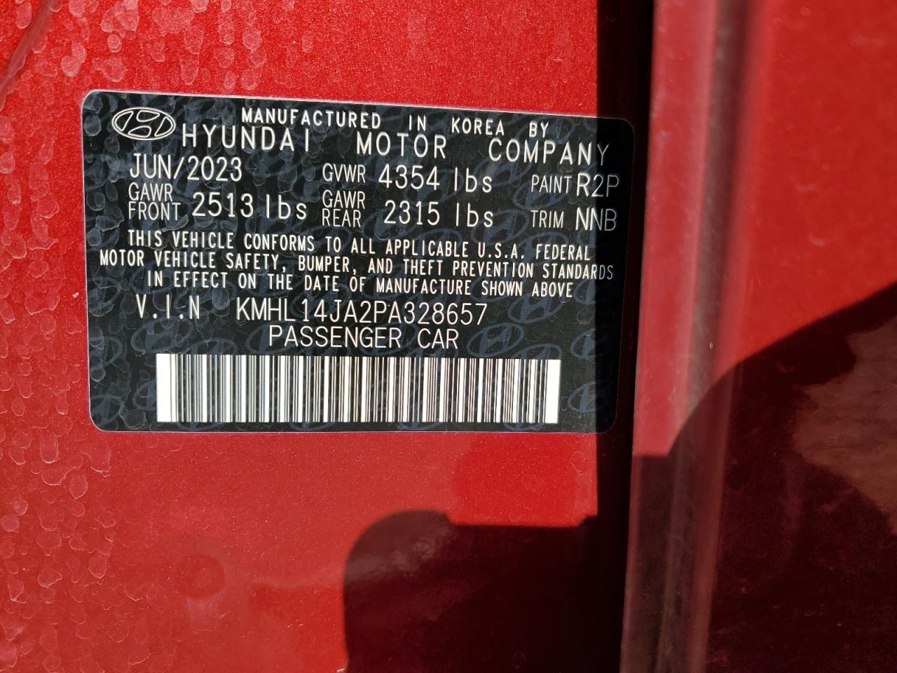 2023 HYUNDAI SONATA SEL VIN:KMHL14JA2PA328657