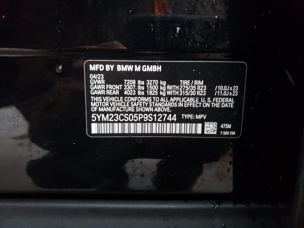 2023 BMW XM  VIN:5YM23CS05P9S12744