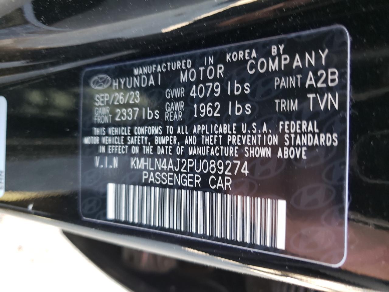 2023 HYUNDAI ELANTRA LIMITED VIN:KMHLN4AJ2PU089274