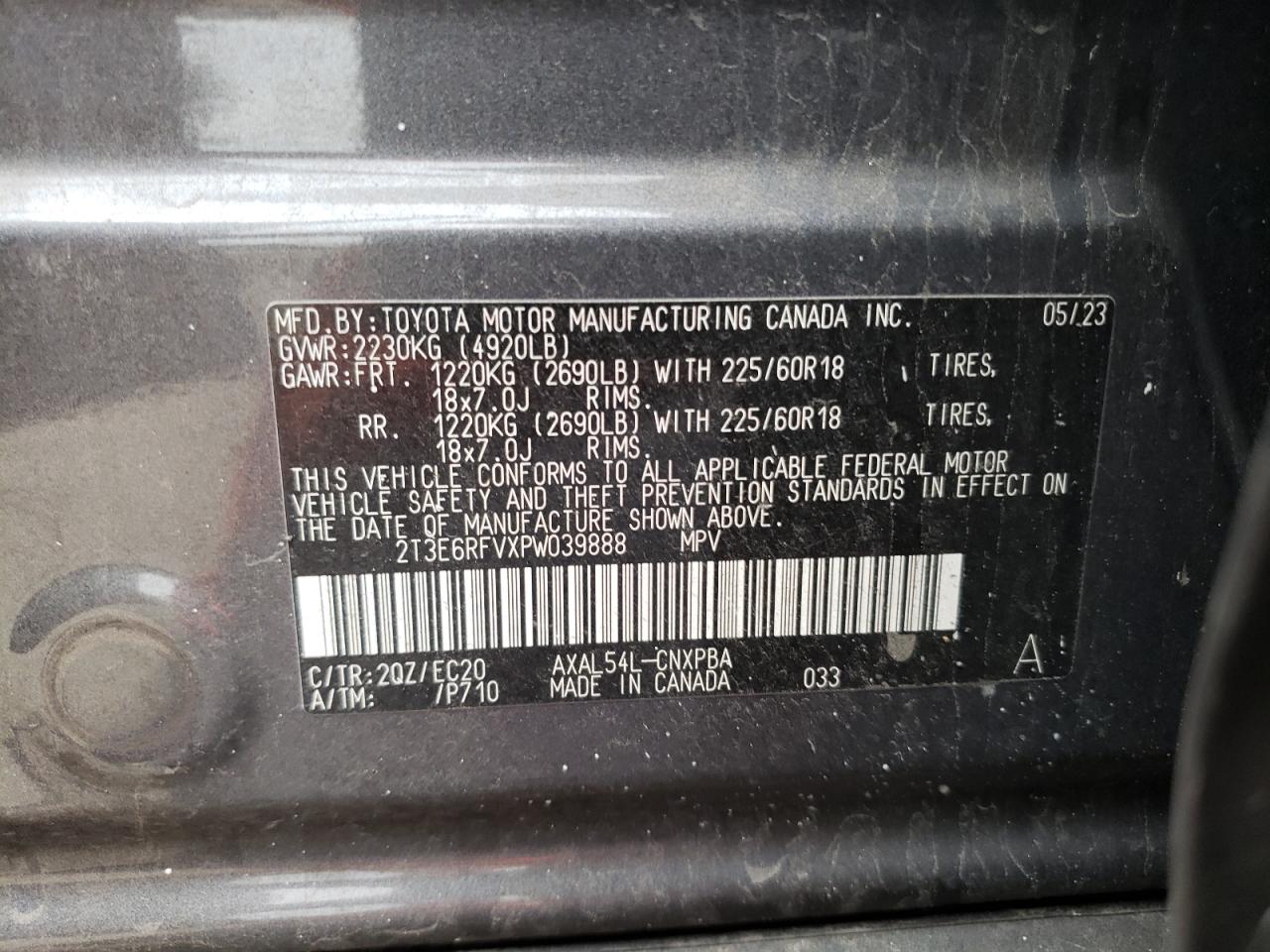 2023 TOYOTA RAV4 XSE VIN:2T3E6RFVXPW039888