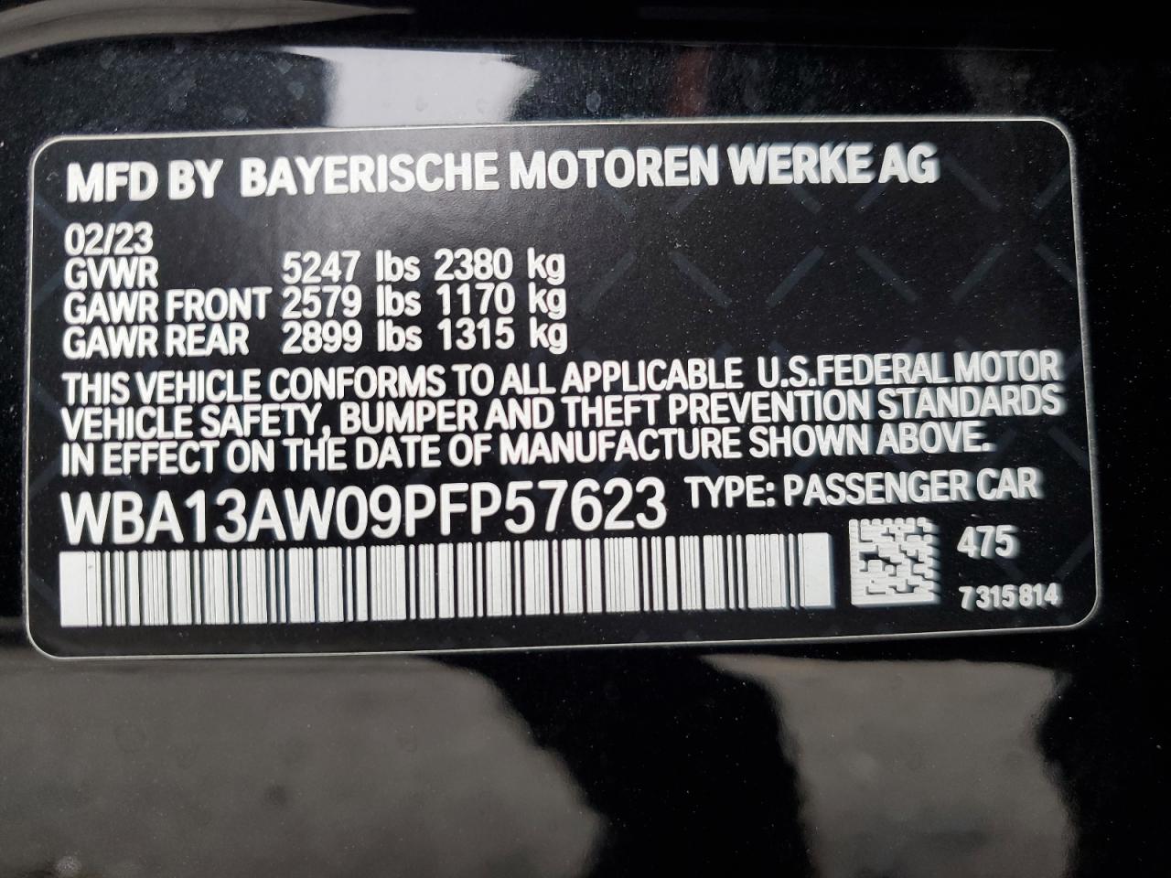 2023 BMW M440XI GRAN COUPE VIN:WBA13AW09PFP57623