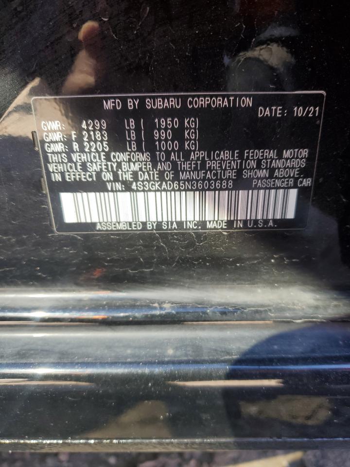 2022 SUBARU IMPREZA PREMIUM VIN:4S3GKAD65N3603688