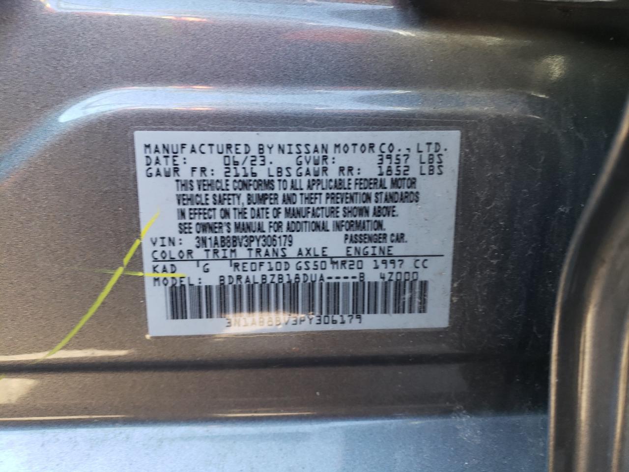 2023 NISSAN SENTRA S VIN:3N1AB8BV3PY306179