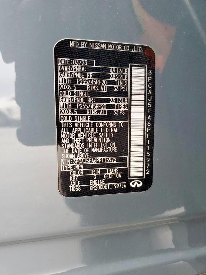 2023 INFINITI QX50 SPORT VIN:3PCAJ5FA6PF115972