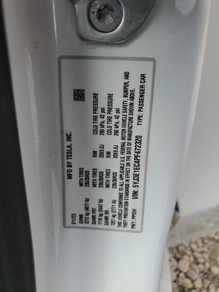 2023 TESLA MODEL 3  VIN:5YJ3E1EC4PF472320
