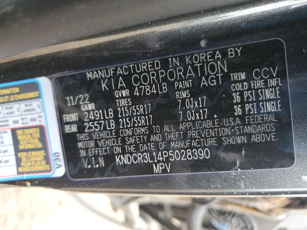 2023 KIA NIRO WIND VIN:KNDCR3L14P5028390