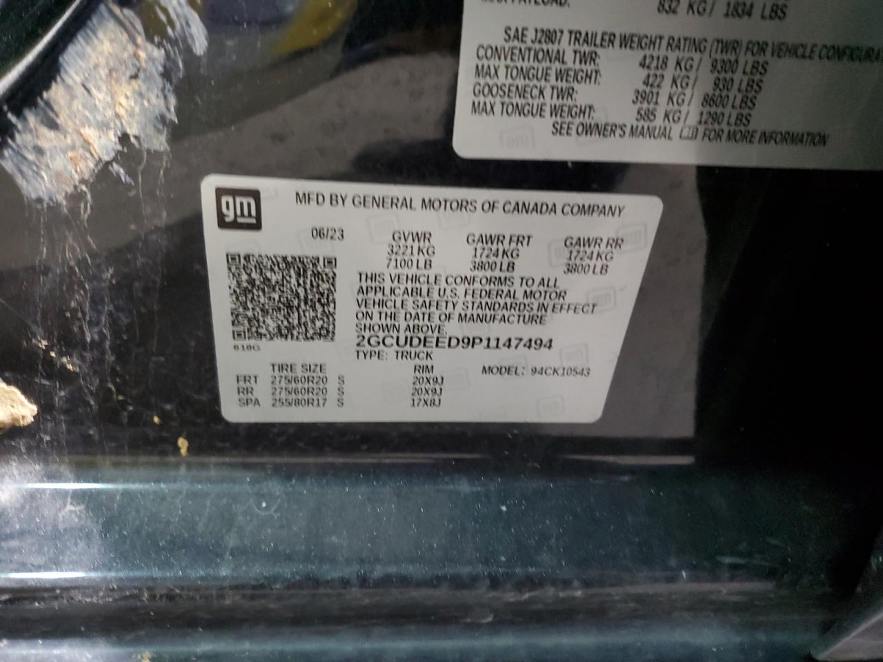 2023 CHEVROLET SILVERADO K1500 RST VIN:2GCUDEED9P1147494